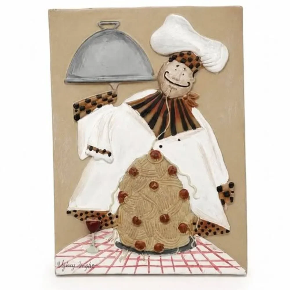 Vintage Sydney Wright Signed Chef Wall Plaque New View 3D Resin Italian Bistro K